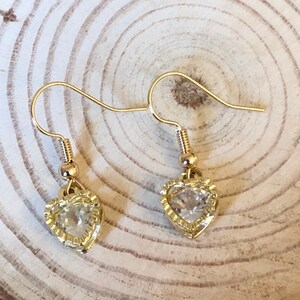 Heart of Gold Earrings, Cubic Zirconia Earrings, Stainless Steel Gold, 18k Gold Plated, Love Heart Earrings, Crystal Drop Earrings, Gift image 8