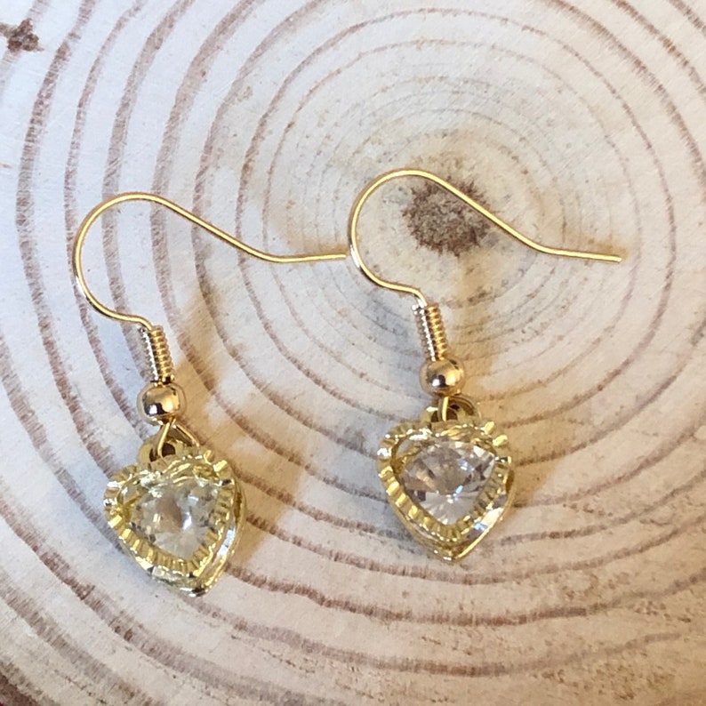 Heart of Gold Earrings, Cubic Zirconia Earrings, Stainless Steel Gold, 18k Gold Plated, Love Heart Earrings, Crystal Drop Earrings, Gift image 8