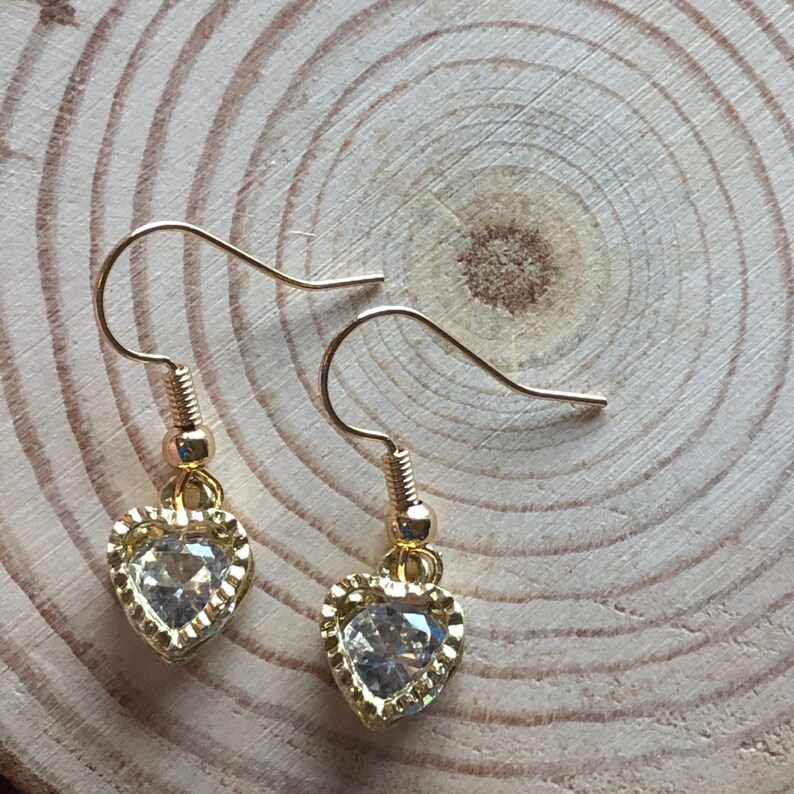 Heart of Gold Earrings, Cubic Zirconia Earrings, Stainless Steel Gold, 18k Gold Plated, Love Heart Earrings, Crystal Drop Earrings, Gift image 6