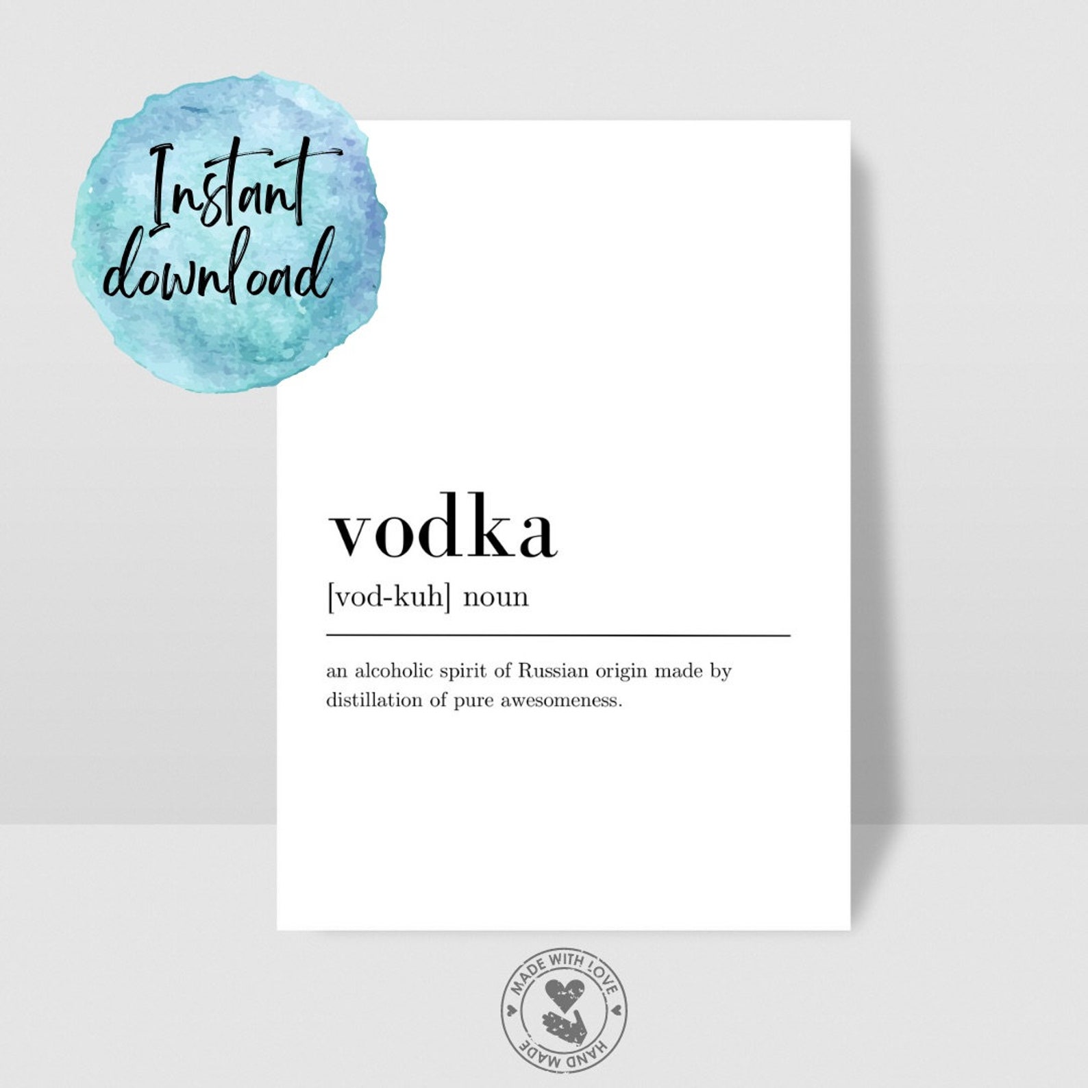 Vodka Definition Quote, Digital Download, Wall Art Print, INSTANT