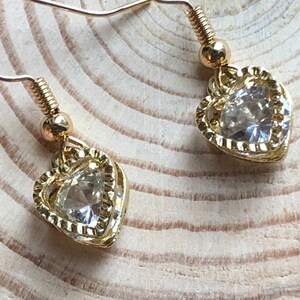 Heart of Gold Earrings, Cubic Zirconia Earrings, Stainless Steel Gold, 18k Gold Plated, Love Heart Earrings, Crystal Drop Earrings, Gift image 2