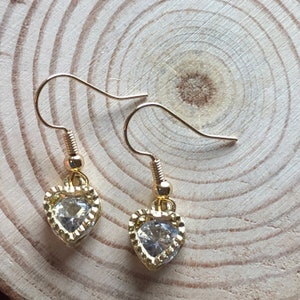 Heart of Gold Earrings, Cubic Zirconia Earrings, Stainless Steel Gold, 18k Gold Plated, Love Heart Earrings, Crystal Drop Earrings, Gift image 3
