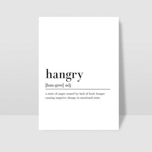 Hangry Definition Quote, Digital Download, Wall Art Print, INSTANT Download, Printable Wall Decor, Hangry Print, Minimalist Print, Hangry