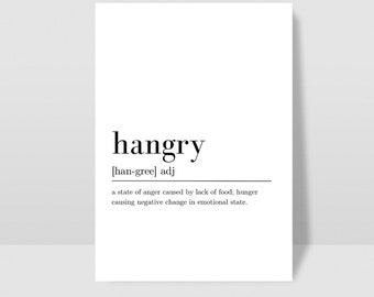 Hangry definitie citaat, digitale download, Wall Art Print, INSTANT download, afdrukbaar wanddecor, Hangry-print, minimalistische print, Hangry