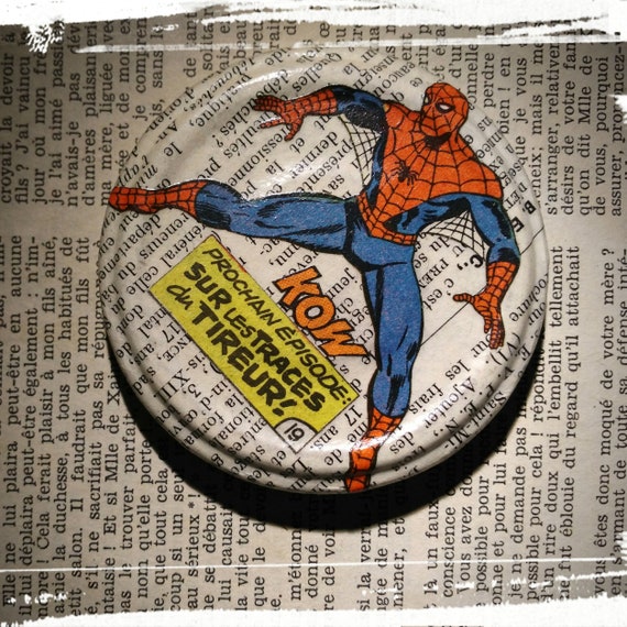 Magnet Spiderman, decoration frigo, recyclage comics, aimant