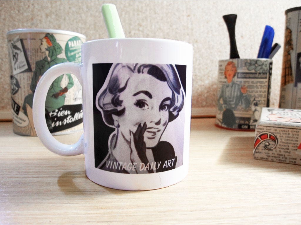 Mug Vintage Daily Art, Atomic Age, Impression sur Porcelaine, Tasse Retro, Mug Pin Up, Mazagran Fift
