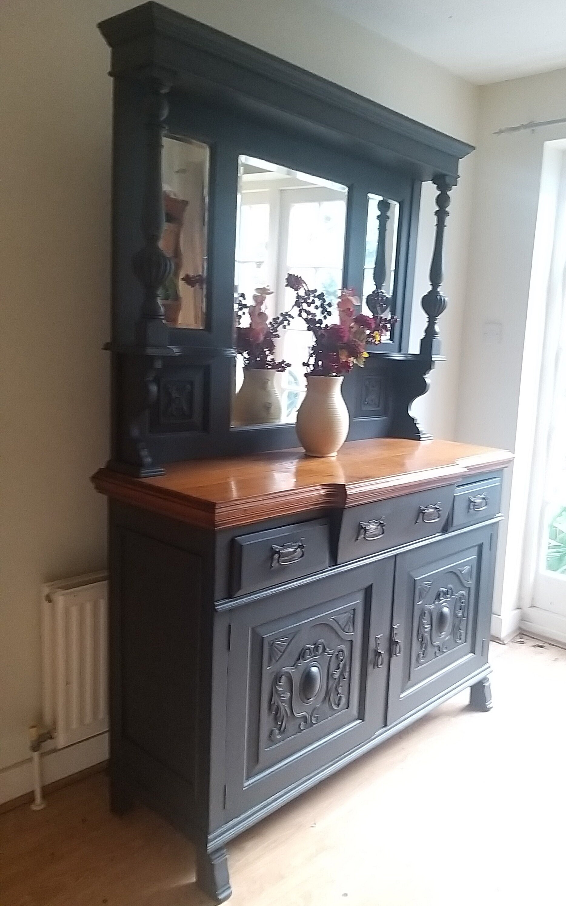 Dark grey deals dresser with mirror