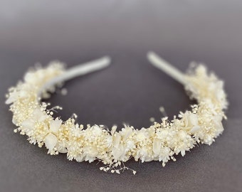 Ivory Dried Flower Headband, Boho Crown for Bridesmaid, First Communion, Bridal Headpiece