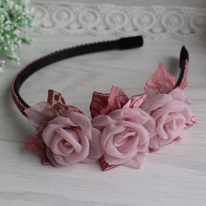 Dusty Rose headband Flower headband Wedding headband Bridesmaid Adults Women girl Toddler headband party headband hard headband Gift girl