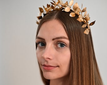 Gold headband bride Bridesmaid Women girl headband Fashion Headband Party headband gold leaves crystal beads wedding headband crown  tiara