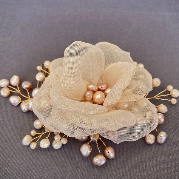 Champagne Blush Flower Pearl crystal Bridal Hair Comb jewelry Pearls Hair Comb Wedding Headpiece Flower Hair Piece girl Bridal Fascinator