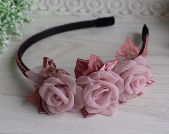 Dusty Rose headband Flower headband Wedding headband Bridesmaid Adults Women girl Toddler headband party headband hard headband Gift girl