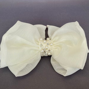 Elfenbein Haarschleife,Chiffon Haarschleife,Frauen Kleinkind Baby Mädchen Haarschleife, Schleife Haarspange,Ivory Schleife Haarband,Ivory Hochzeit,Perlen Strass Schleife