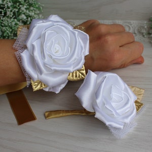 Winter Formal Navy Rose Gold and Blush Corsage or Boutonni\u00e8re Set Blush and Navy Prom Pink and Navy Blue Fabric Flowers Homecoming