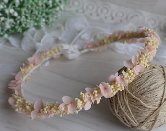 Dried flower hair Wreath wedding crown Floral Boho Flower hair Wreath destination halo Wildflower natural Blush Pink Ivory champagne wreath