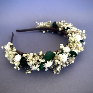 Ivory green natural Dried flower headband Bridesmaid Bridal crown headband Boho Rustic wedding Preserved Wildflower flower girl headband