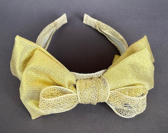 Cerchietto con fiocco glitterato dorato per bambine, accessorio per capelli scintillante, regalo