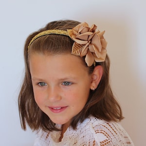 Diadema rosa dorada Mujeres Adultos Niñas pequeñas Diadema flor dorada Diadema fiesta de bodas dama de honor Diadema Diadema de navidad de año nuevo