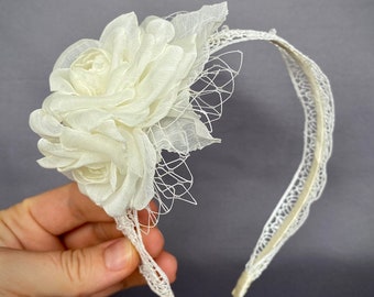 Ivory Lace Blumen Haarband, Handgefertigtes Chiffon Floral Headpiece