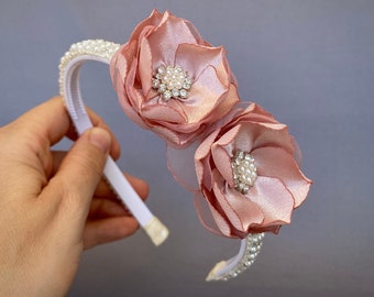 Rose Gold Flower Perle Headband Strass Flower girl headband Wedding headband girl Demoiselle d’honneur Femmes Flower Headband Gift for girl