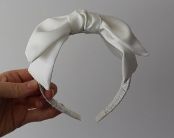 Ivory bow headband,cream bow headband,party Wedding headband,Girl Women Adults Headband,Ladies Headband,Satin bow headband,big bow headband