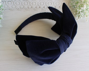 Navy Blue Velvet Bow Headband,Navy Bow Headband,Velvet Headband,Velvet hair bow,50s 60s hat,Girl Womens Bow Headband,vintage hard headband