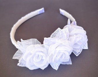 Witte bloem hoofdband voor dames meisjes peuters, bruiloft doop doop eerste communie haaraccessoire