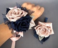 Navy Blue Blush Pink flowers Wrist Corsage Boutonniere Set for Wedding, Prom, Homecoming, bridesmaid product logo