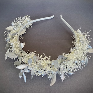 Silver ivory Dried flower headband crown silver leaves Fashion Party wedding headband natural flower bride Bridesmaid Women girl headband