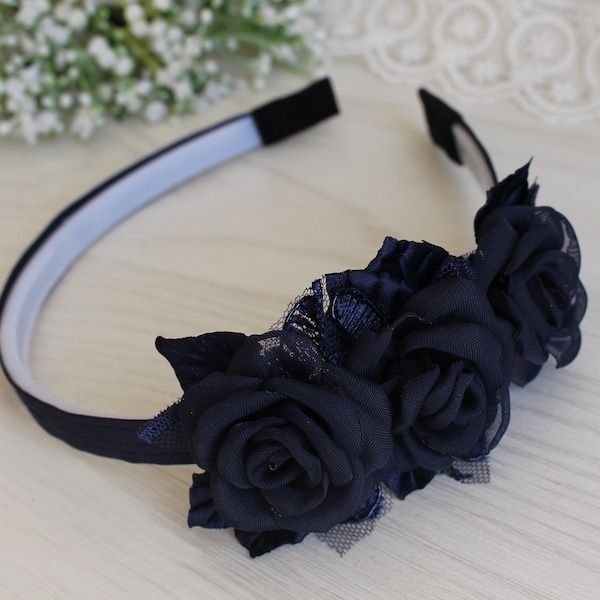 Navy Blau Blumen Stirnband, Burgund Rosen Stirnband, Frauen Erwachsene Mädchen Stirnband, Party Stirnband, Brautjungfer Stirnband, festes Stirnband, Geschenk für Mädchen