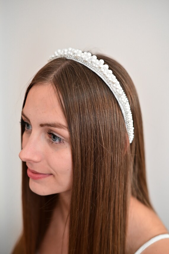 Ivory Beaded Headband for Bride, Women, Girls, Wedding Party  display picture 1