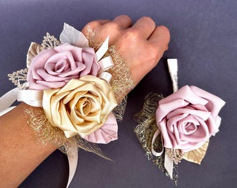 corsage for rose gold dress Gold corsage