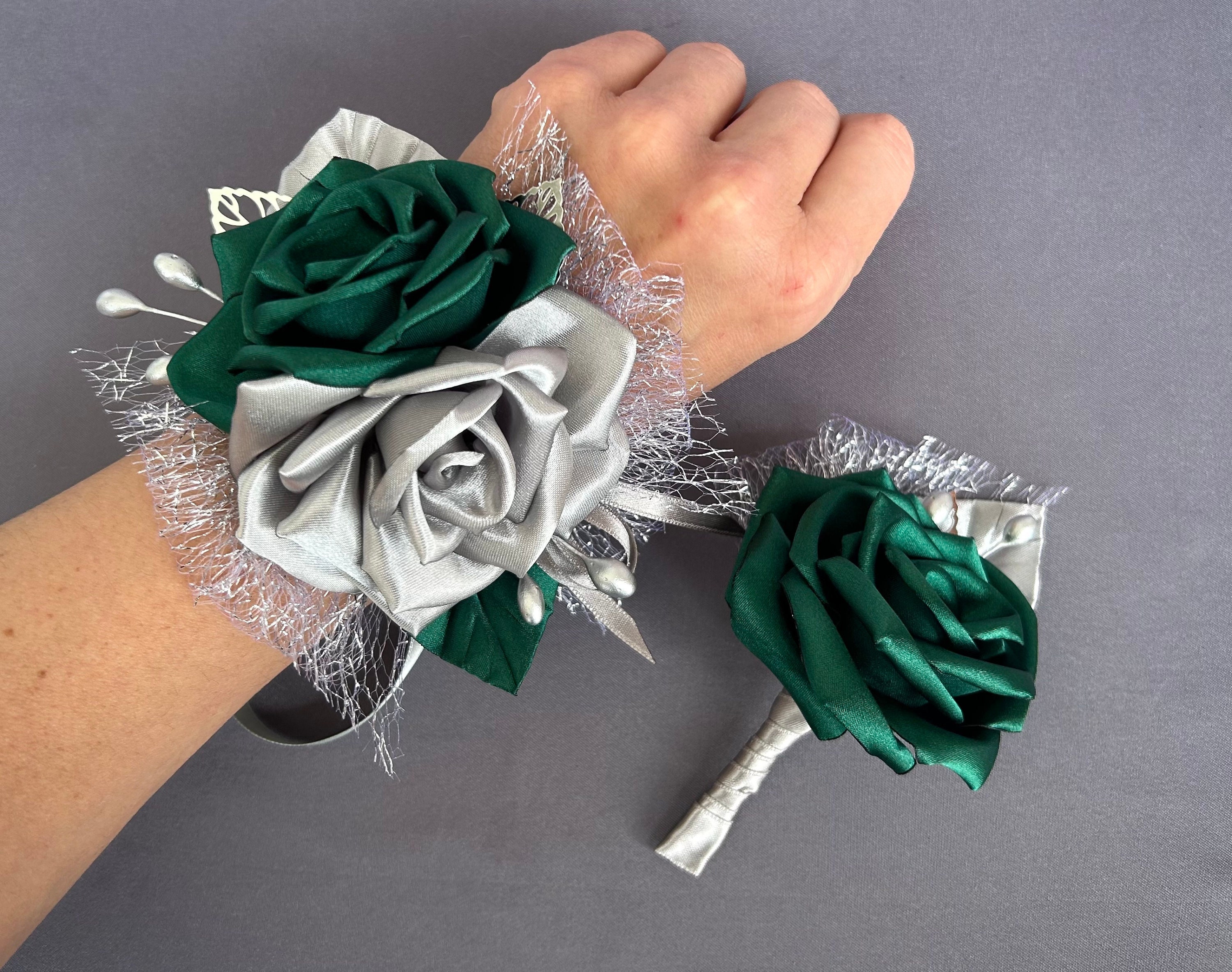 Rustic Wedding Wrist Corsage White Green Prom Flower Bracelet 
