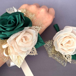 Smaragdgrün Champagner Gold Armband Corsage oder Boutonniere Hochzeit Brautjungfer Corsage Armband Groomsmen Boutonnière Abschlussball Corsage Heimkehr