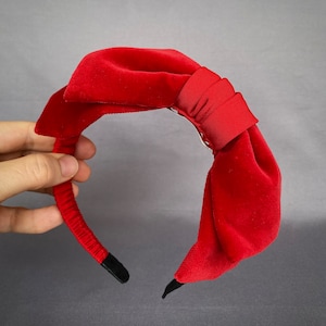 Red Velvet Bow Headband Christmas Bow Headband Red Bow Velvet Headband hair bow 50s hat 60s hat Girl Womens Headband vintage bow Headband