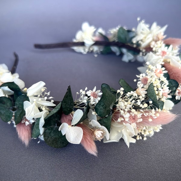 Dried flower headband Bridesmaid girls Bridal crown Boho Rustic wedding Wildflower Pastel natural Preserved flower headband Magaela