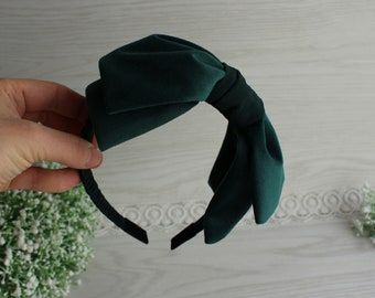 Diadema con lazo de terciopelo verde esmeralda, accesorio para el cabello para mujer