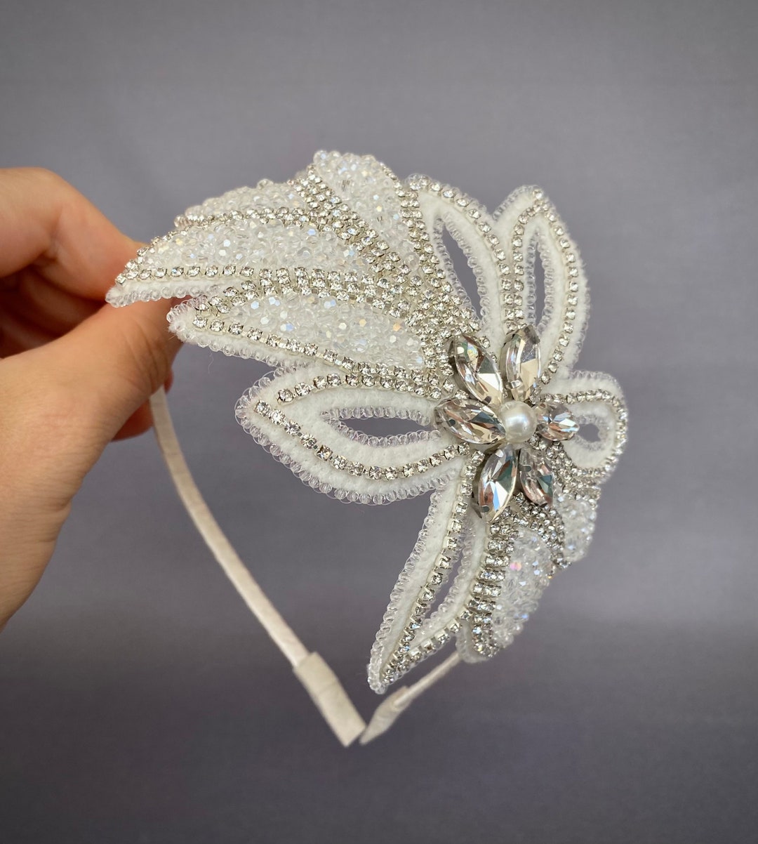 Ivory Beaded Flower Headband Crystal Beaded Rhinestone Etsy