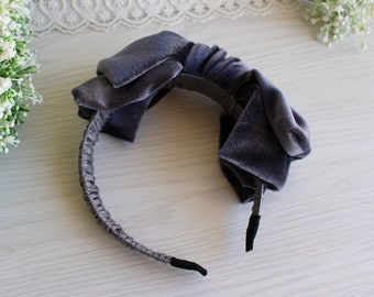 Anthrazit Samt Bogen Stirnband, Haar Accessoire für Damen Mädchen