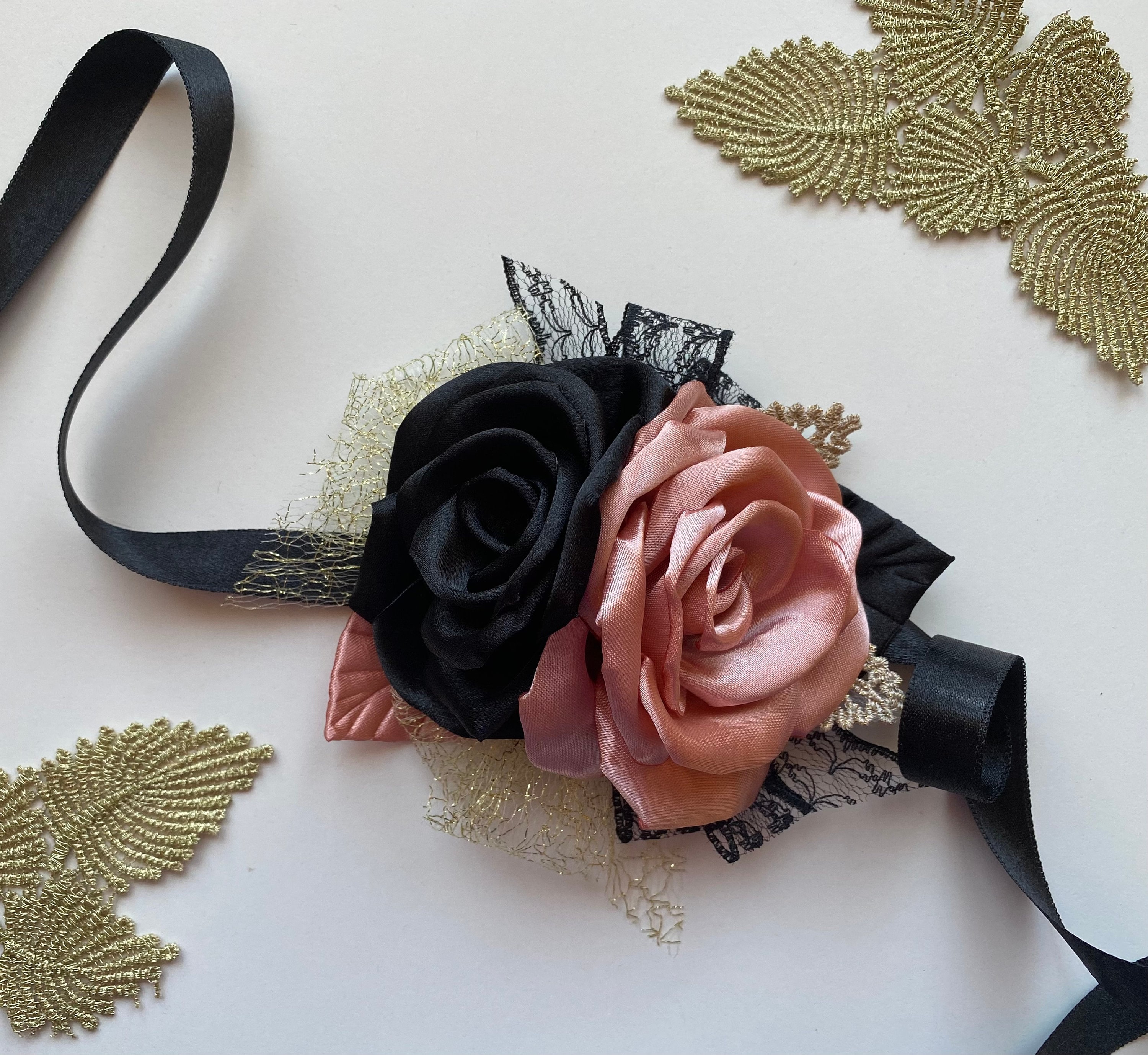 Rose Gold Black Corsage Boutonniere Set, Accessories for Wedding Homecoming Prom