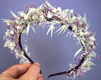 Dried Flower Headband, Bridal Bridesmaid Boho Rustic Wedding hair Crown