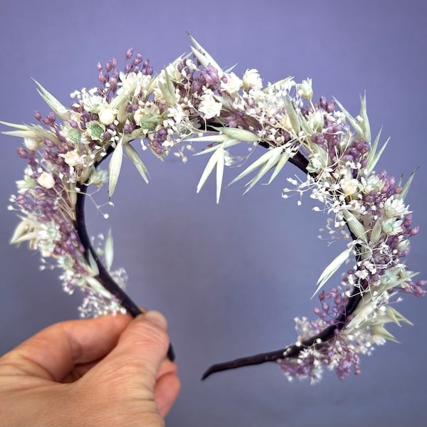 Serre-tête fleurs séchées demoiselle d'honneur couronne de mariée mariage rustique bohème pastel naturel préservé Serre-tête fleurs fleurs sauvages de Magaela demoiselle d'honneur