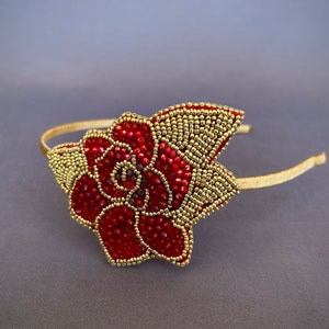 Gold red Corsage Boutonnière Headband Set Prom Wedding Bride Bridesmaid Corsage Groom Boutonniere jewelry beaded red rose Wrist Corsage gift image 9