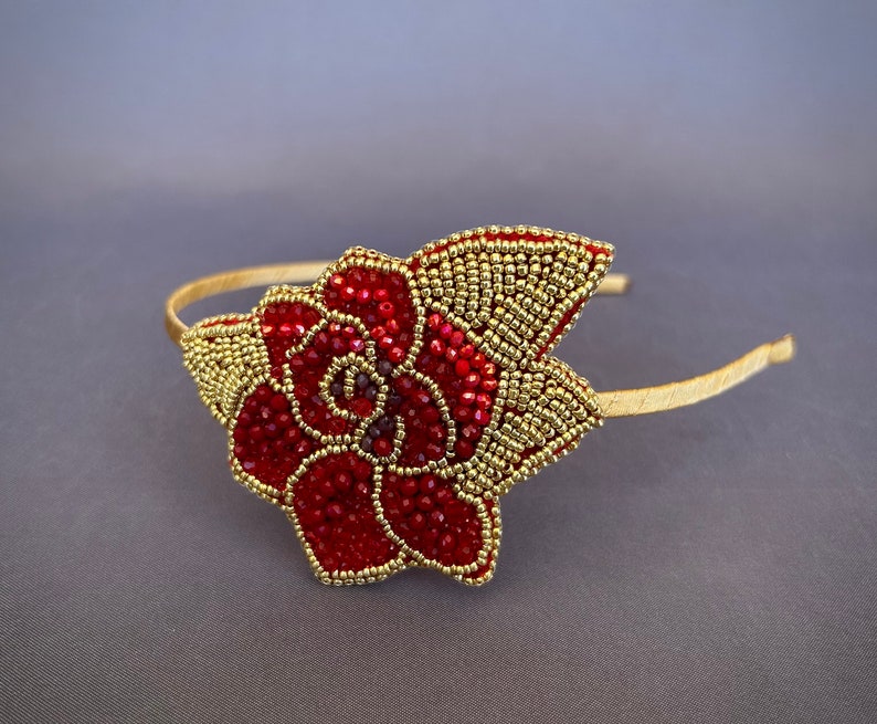 Gold red Corsage Boutonnière Headband Set Prom Wedding Bride Bridesmaid Corsage Groom Boutonniere jewelry beaded red rose Wrist Corsage gift image 9