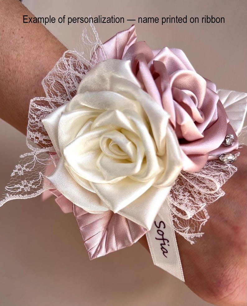 Orange Ivory flower wrist Wedding Corsage Boutonniere Set for Bridesmaid Groom Wedding, Prom, Homecoming image 11