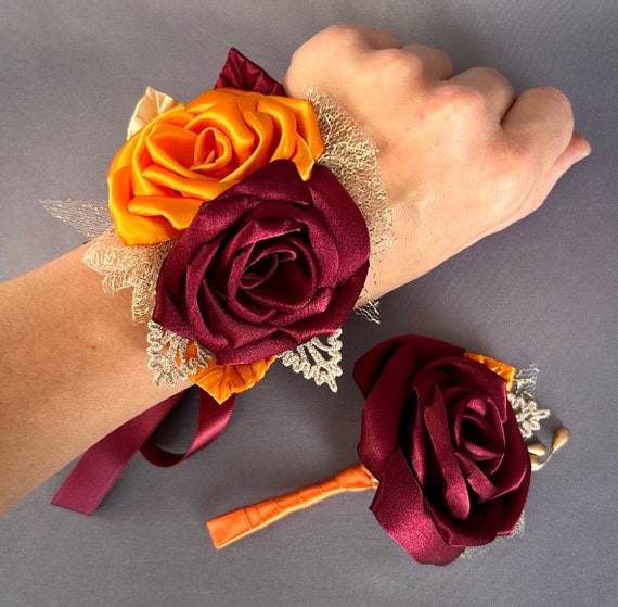 Rose Wrist Corsage and Boutonniere Set Artificial Corsage Wristlet Bracelet  for Wedding Decorations Prom Ceremony Accessories