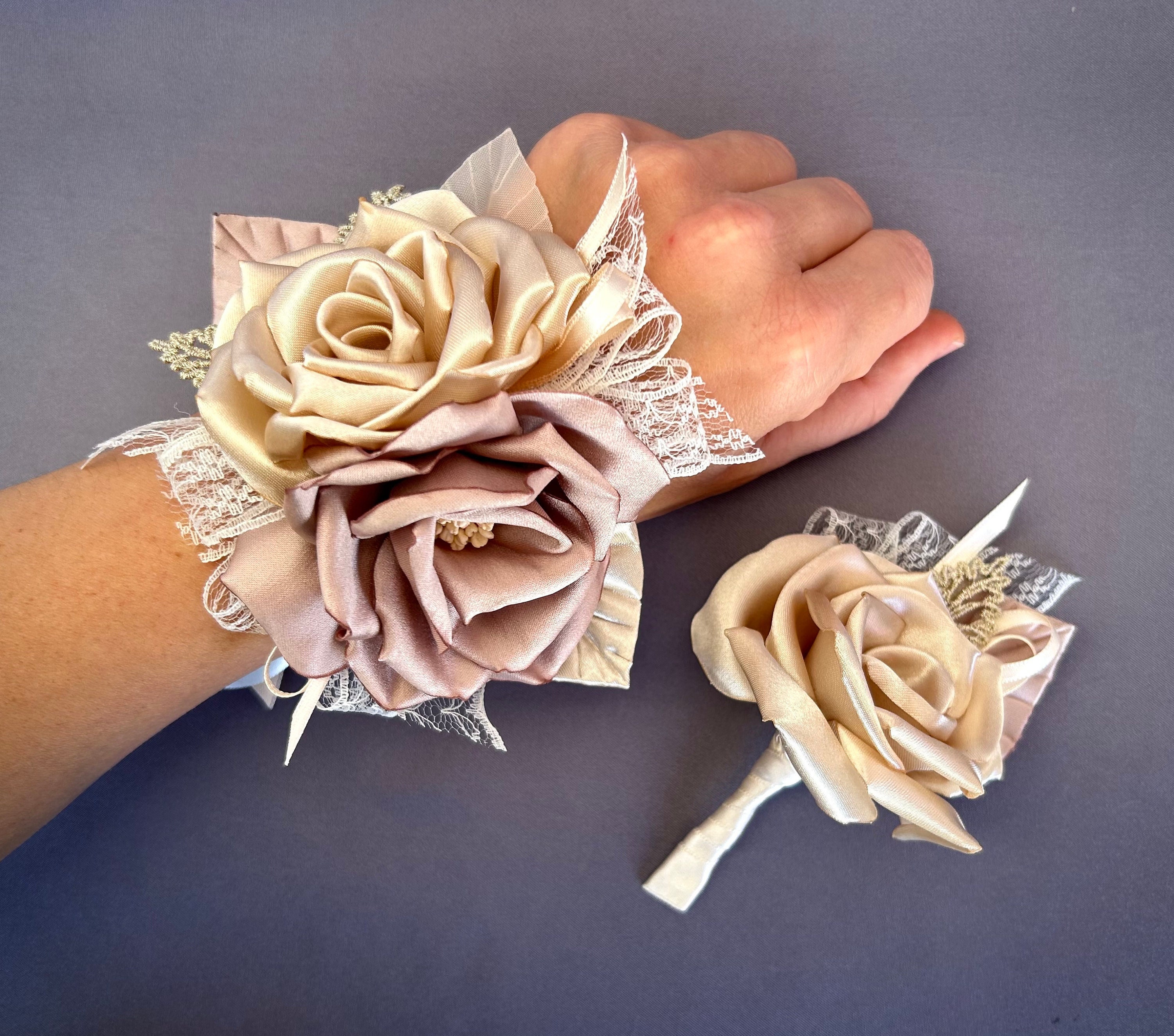 corsage for beige dress Terracotta & Beige Wrist Corsage Silk Flower  Rinlong Flower