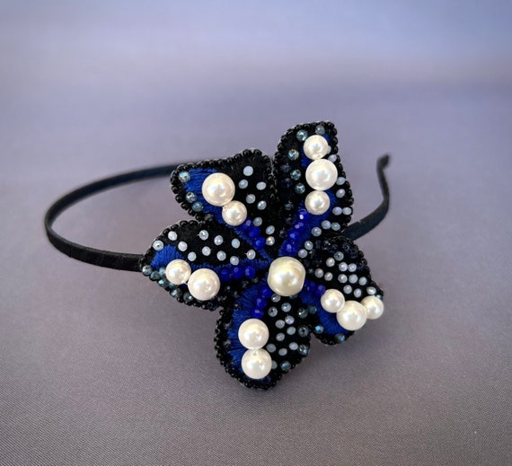 Flower Headband Crystal Beaded Pearls Headband Party Prom  display picture 3