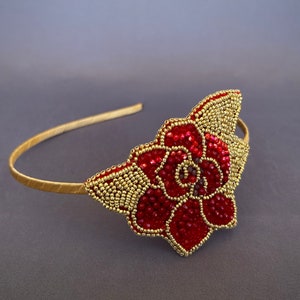 Gold red Corsage Boutonnière Headband Set Prom Wedding Bride Bridesmaid Corsage Groom Boutonniere jewelry beaded red rose Wrist Corsage gift image 6