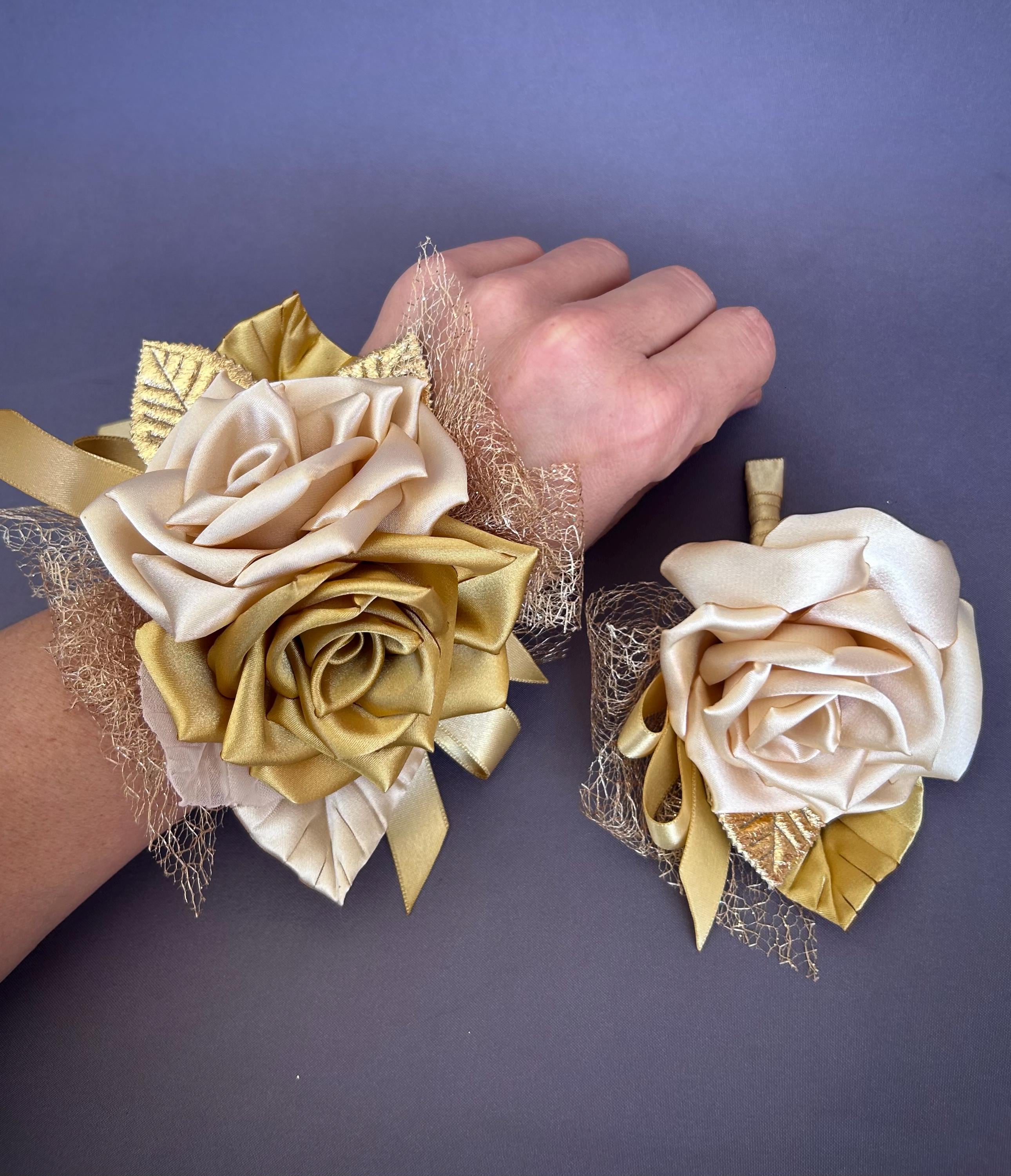 Gold Flower Wrist Corsage and Boutonniere Set for Wedding Bridesmaid  Homecoming Grad Prom - Etsy